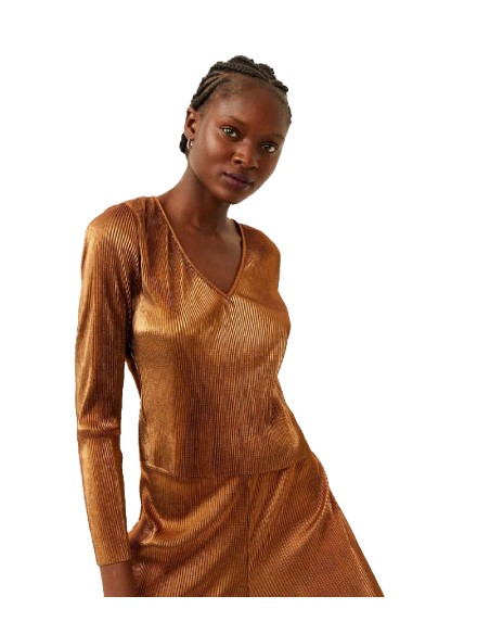 French Connection - Camiseta Taina Metallic Pleated