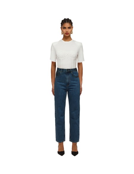 Self Portrait - Camiseta Cropped Lace Applique