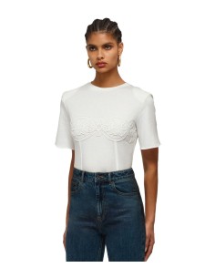 Self Portrait - Camiseta Cropped Lace Applique