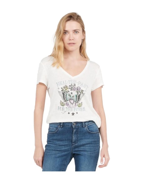 IKKS - Camiseta de Lino con Cuello de Pico