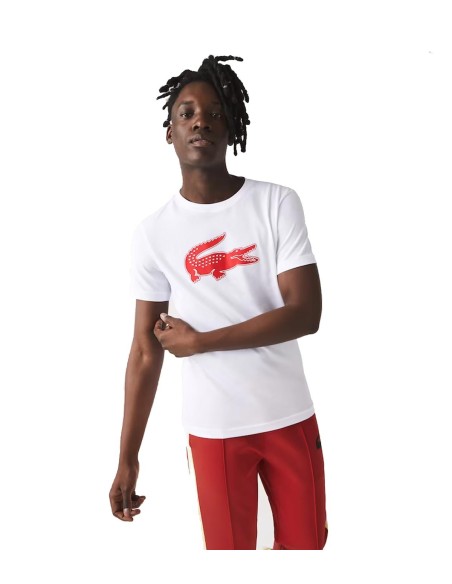 Lacoste - Camiseta Sport con Cocodrilo Estampado Blanca