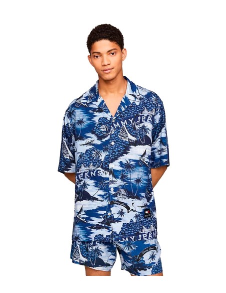 Tommy Jeans - Camisa Hawaiana de Cuello Cubano