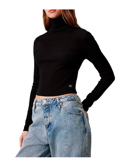 Calvin Klein - Camisetas Woven Label Rib Rollneck