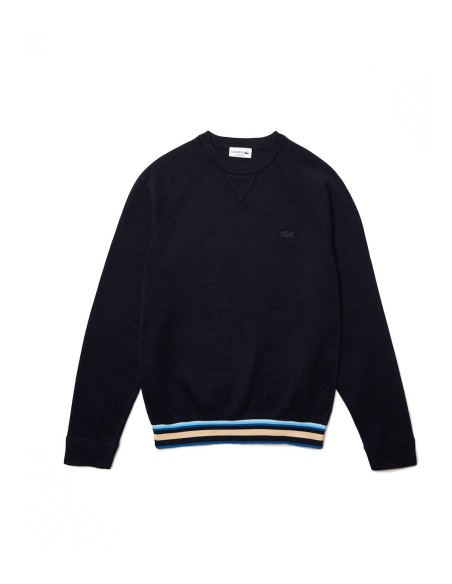 Lacoste - Jersey Hombre Azul - Rayas y cuello redondo