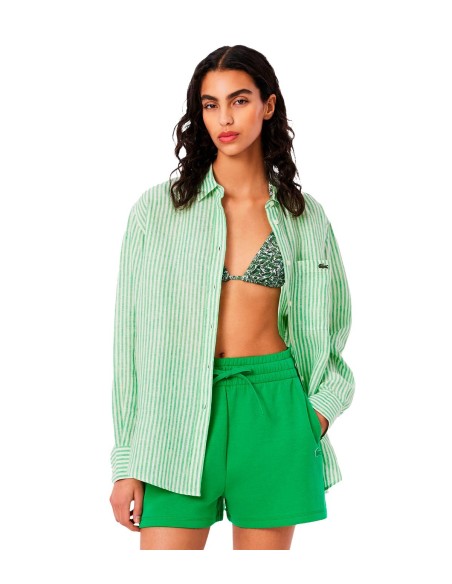 Lacoste - Camisa A Rayas Oversize Con Logo