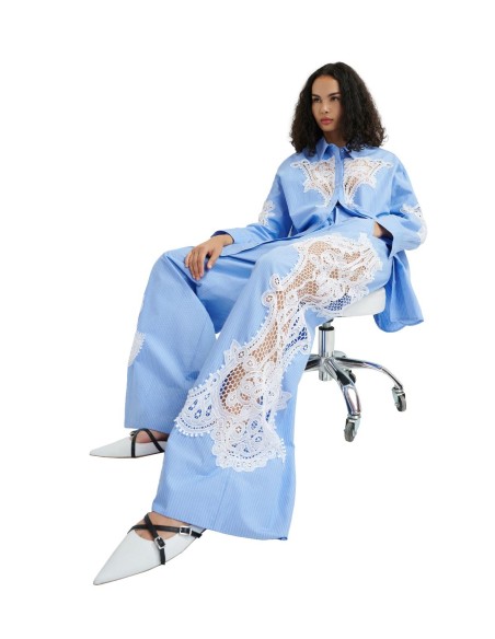 Essentiel Antwerp - Pantalón Ancho con Bordado de Encaje