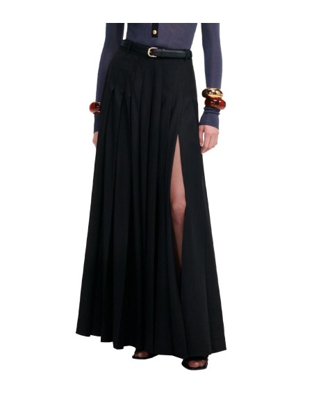 Self Portrait - Falda Larga De Sarga Plisada