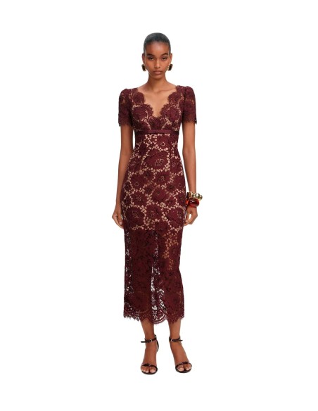 Self-Portrait - Vestido Burgundy Floral Lace