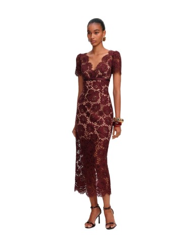 Self-Portrait - Vestido Burgundy Floral Lace