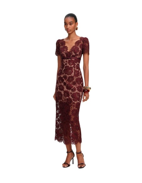 Self-Portrait - Vestido Burgundy Floral Lace