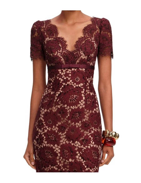 Self-Portrait - Vestido Burgundy Floral Lace
