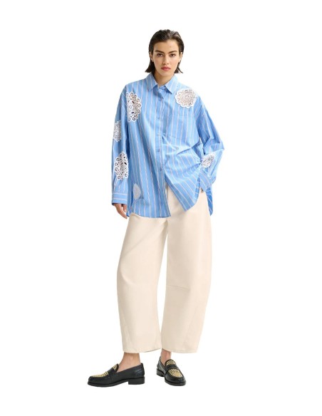Essentiel Antwerp - Camisa a Rayas Oversize con Patchwork de Encaje