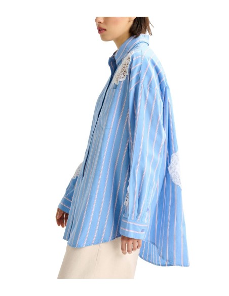 Essentiel Antwerp - Camisa a Rayas Oversize con Patchwork de Encaje