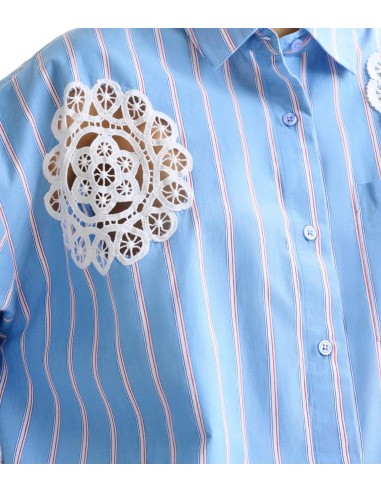 Essentiel Antwerp - Camisa a Rayas Oversize con Patchwork de Encaje