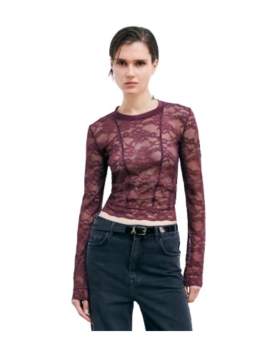 Patrizia Pepe - Top De Encaje Elástico De Manga Larga