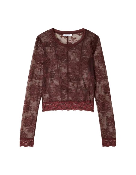 Patrizia Pepe - Top De Encaje Elástico De Manga Larga