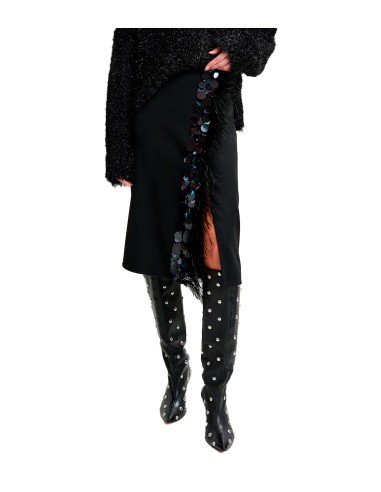 Essentiel Antwerp - Falda Midi Adoranada Con Piedras Y Plumas