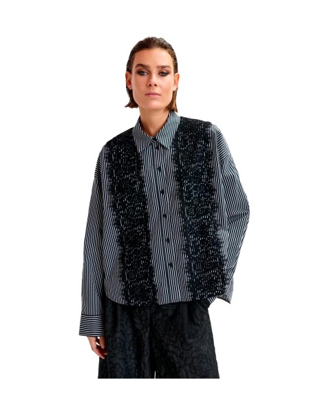 Essentiel Antwerp - Camisa Oversize De Rayas Con Ribete De Encaje