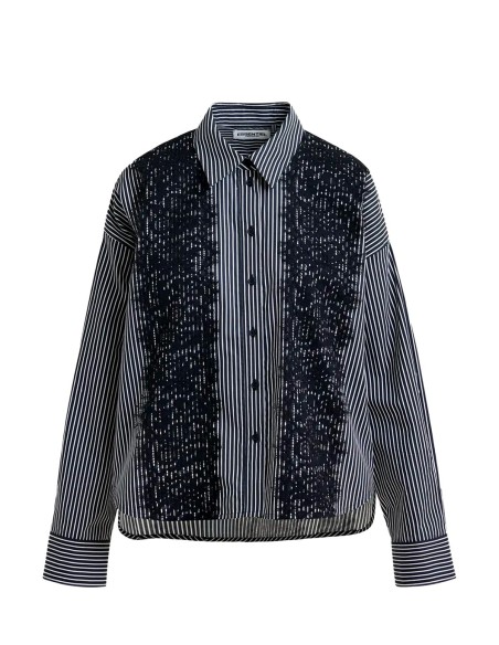 Essentiel Antwerp - Camisa Oversize De Rayas Con Ribete De Encaje